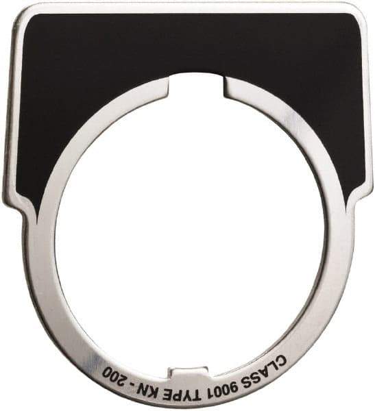 Square D - Metal Legend Plate - Jog - Black Background, White Letters, 30mm Hole Diameter - Eagle Tool & Supply