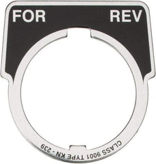 Square D - Metal Legend Plate - For-Rev - Black Background, White Letters, 30mm Hole Diameter - Eagle Tool & Supply