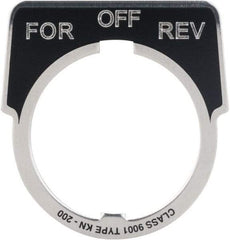 Square D - Metal Legend Plate - For-Off-Rev - Black Background, White Letters, 30mm Hole Diameter - Eagle Tool & Supply