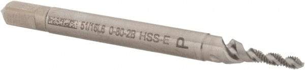 Walter-Prototyp - #0-80 UNF 2 Flute 2B Modified Bottoming Spiral Flute Tap - Cobalt, Bright Finish, 1-5/8" OAL, Right Hand Flute, Right Hand Thread, Series A23517 - Eagle Tool & Supply