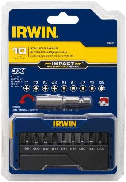 Irwin - 10 Piece, Phillips, Square, Torx Handle, Insert Bit Set - #1 to #3 - Eagle Tool & Supply