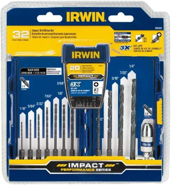 Irwin - 32 Piece, Phillips Handle, Drill & Drive Set - 1/16 to 1/4" Hex - Eagle Tool & Supply