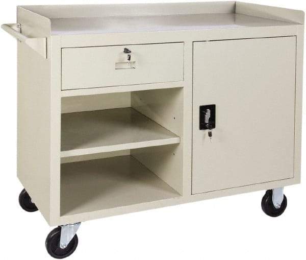 Value Collection - 1,000 Lb Capacity, 2 Shelf, 1 Drawer, 1 Door Mobile Cabinet - 45" Wide x 22" Deep x 38.19" High, Steel, Putty - Eagle Tool & Supply