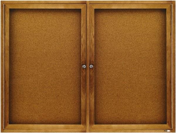 Quartet - 48" Wide x 36" High Enclosed Cork Bulletin Board - Natural (Color) - Eagle Tool & Supply