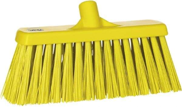 Vikan - 12" Heavy Duty Synthetic Push Broom - 2" Bristle Length, Plastic Block, European Threaded Handle Connection - Eagle Tool & Supply