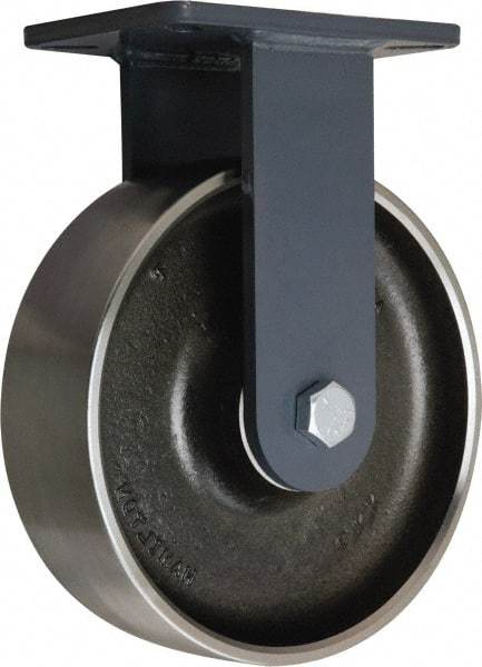 Hamilton - 10" Diam x 3" Wide x 12-1/2" OAH Top Plate Mount Rigid Caster - Forged Steel, 5,000 Lb Capacity, Tapered Roller Bearing, 5-1/4 x 7-1/4" Plate - Eagle Tool & Supply