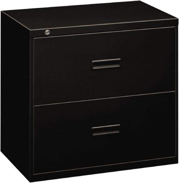 Basyx - 30" Wide x 28-3/8" High x 19-1/4" Deep, 2 Drawer Lateral File - Steel, Black - Eagle Tool & Supply