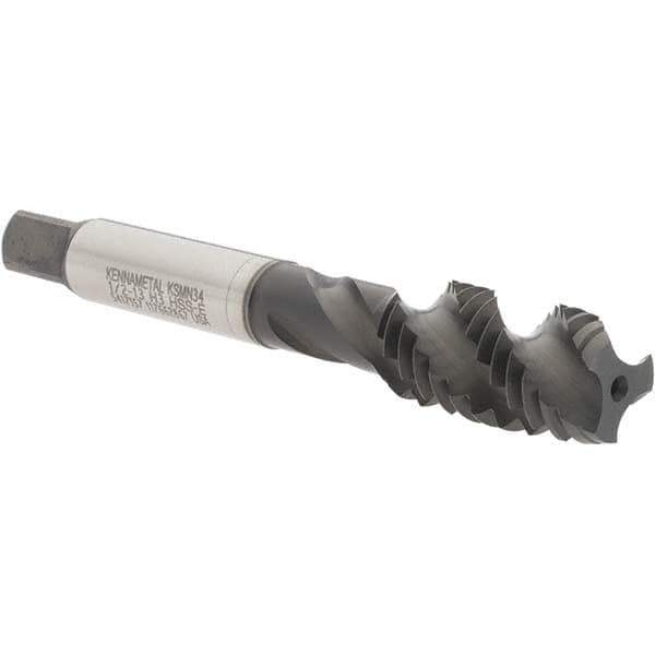 Kennametal - 1/2-13 3 Flute 3B Modified Bottoming Spiral Flute Tap - Vanadium High Speed Steel, TiN/CrC/C Finish, 3-3/8" OAL, Right Hand Flute, Right Hand Thread, H3, Series GOtap\xAE - Exact Industrial Supply