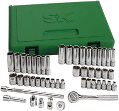 SK - 48 Piece 1/4" Drive Standard Deep Socket Set - 6 Points, 3/16 to 9/16", 4 to 15mm, Inch/Metric Measurement Standard - Eagle Tool & Supply