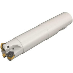 Iscar - 1-1/2" Cut Diam, 0.106" Max Depth, 1-1/4" Shank Diam, Weldon Shank Indexable High-Feed End Mill - Screw Holding Method, H600 WXCU Insert, MF EWX-07 Toolholder, Through Coolant - Eagle Tool & Supply