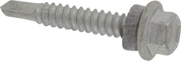 Buildex - 1/4", Hex Washer Head, Hex Drive, 1-1/2" Length Under Head, #3 Point, Self Drilling Screw - Steel - Eagle Tool & Supply