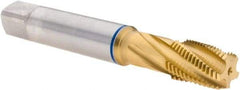 Guhring - 1/4-18 NPT, 5 Flutes, Modified Bottoming Chamfer, TiN Finish, Cobalt, Spiral Flute Pipe Tap - 14mm Shank Diam, 11mm Square Size, Series 1088 - Eagle Tool & Supply