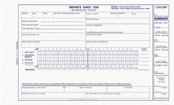 REDIFORM - 31 Sheet, 9 x 11", Driver\x92s Daily Log - Blue & White - Eagle Tool & Supply