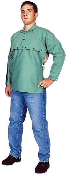 Stanco Safety Products - Size XL, 46-48" Chest, 20" Long, Flame Resistant, Cape Sleeves & Bib - Sateen Cotton, 9 oz, Green - Eagle Tool & Supply