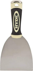 Hyde Tools - 4" Wide Chisel Edge Blade Carbon Steel Putty Knife - Flexible, Ergosoft Plastic Overmold Handle, 8-1/2" OAL - Eagle Tool & Supply