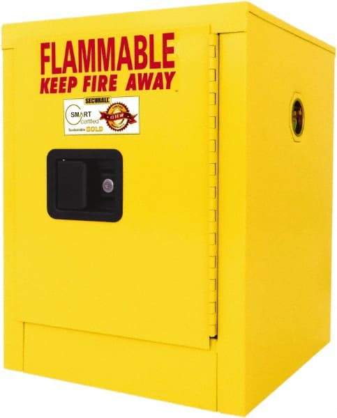 Securall Cabinets - 1 Door, 1 Shelf, Yellow Steel Standard Safety Cabinet for Flammable and Combustible Liquids - 22" High x 17" Wide x 17" Deep, Manual Closing Door, 3 Point Key Lock, 4 Gal Capacity - Eagle Tool & Supply