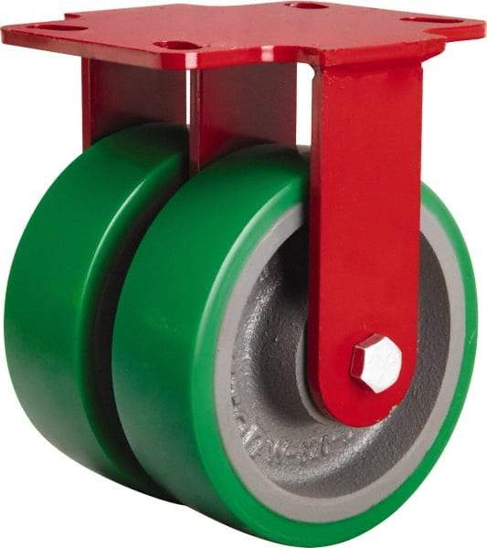 Hamilton - 6" Diam x 2" Wide x 7-3/4" OAH Top Plate Mount Rigid Caster - Polyurethane Mold onto Cast Iron Center, 2,400 Lb Capacity, Tapered Roller Bearing, 4-1/2 x 6-1/2" Plate - Eagle Tool & Supply