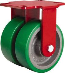 Hamilton - 6" Diam x 2" Wide x 7-3/4" OAH Top Plate Mount Rigid Caster - Polyurethane Mold onto Cast Iron Center, 2,400 Lb Capacity, Tapered Roller Bearing, 4-1/2 x 6-1/2" Plate - Eagle Tool & Supply