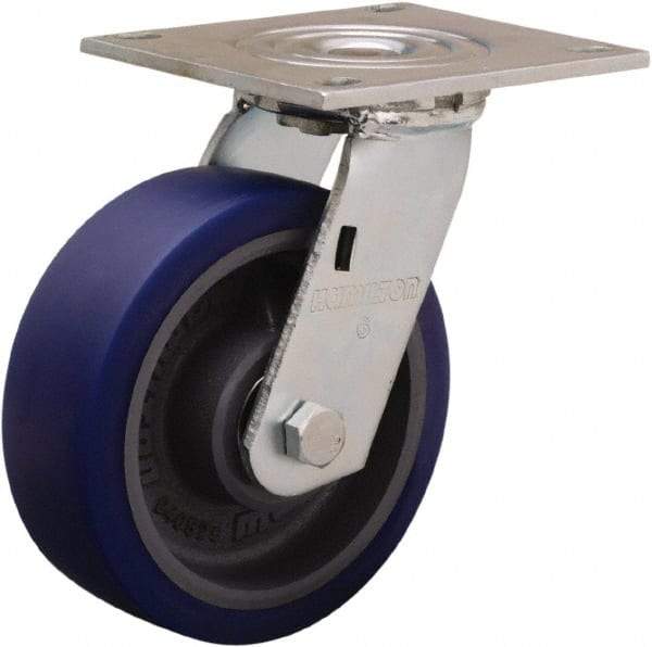 Hamilton - 6" Diam x 2" Wide x 7-1/2" OAH Top Plate Mount Swivel Caster - Polyurethane Mold onto Cast Iron Center, 900 Lb Capacity, Sealed Precision Ball Bearing, 5 x 5-1/2" Plate - Eagle Tool & Supply