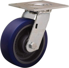 Hamilton - 6" Diam x 2" Wide x 7-1/2" OAH Top Plate Mount Swivel Caster - Polyurethane Mold onto Cast Iron Center, 900 Lb Capacity, Sealed Precision Ball Bearing, 5 x 5-1/2" Plate - Eagle Tool & Supply
