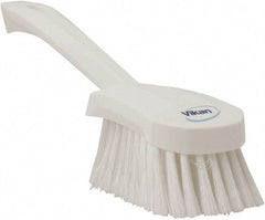 Vikan - 1.8" Bristle Length, Polyester Scrub Brush - 4-1/4" Long x 2-3/4" Wide Head, 10" OAL, White, Polypropylene Block, Flagged - Eagle Tool & Supply