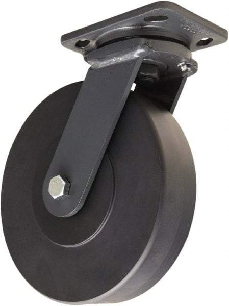 Hamilton - 8" Diam x 2" Wide x 9-1/2" OAH Top Plate Mount Swivel Caster - Nylon, 2,000 Lb Capacity, Sealed Precision Ball Bearing, 4 x 5" Plate - Eagle Tool & Supply