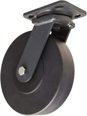 Hamilton - 8" Diam x 2" Wide x 9-1/2" OAH Top Plate Mount Swivel Caster - Nylon, 2,000 Lb Capacity, Sealed Precision Ball Bearing, 4 x 5" Plate - Eagle Tool & Supply