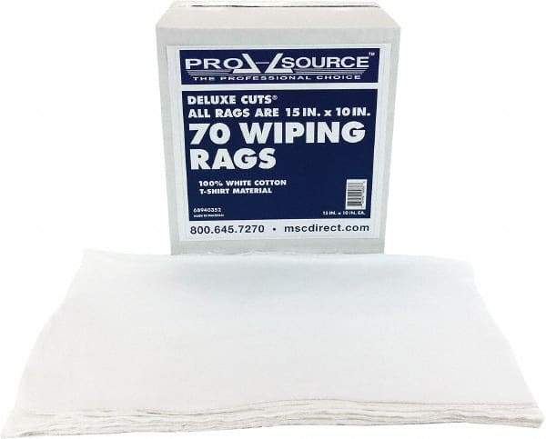 PRO-SOURCE - 10 Inch Long x 15 Inch Wide Virgin Cotton Rags - White, Knit, Lint Free, 70 Sheets per Pack, Box - Eagle Tool & Supply