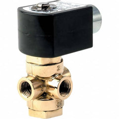 Parker - 120/60 - 110/50 VAC 1/4" NPT Port Brass Three-Way Direct Acting Solenoid Valve - Eagle Tool & Supply