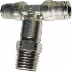 Legris - 6mm Outside Diam, 1/8 BSPT, Nickel Plated Brass Push-to-Connect Tube Male Branch Tee - 435 Max psi, Tube to Male BSPT Connection, FKM O-Ring - Eagle Tool & Supply