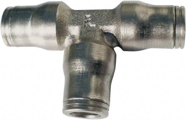 Legris - 1/4" Outside Diam, Nickel Plated Brass Push-to-Connect Tube Union Tee - 435 Max psi, Tube to Tube Connection, FKM O-Ring - Eagle Tool & Supply