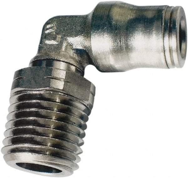 Legris - 5/32" Outside Diam, 1/4 NPT, Nickel Plated Brass Push-to-Connect Tube Male Elbow - 435 Max psi, Tube to Male NPT Connection, FKM O-Ring - Eagle Tool & Supply