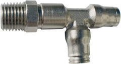 Legris - 8mm Outside Diam, 1/8 BSPT, Nickel Plated Brass Push-to-Connect Tube Male Run Tee - 435 Max psi, Tube to Male BSPT Connection, FKM O-Ring - Eagle Tool & Supply