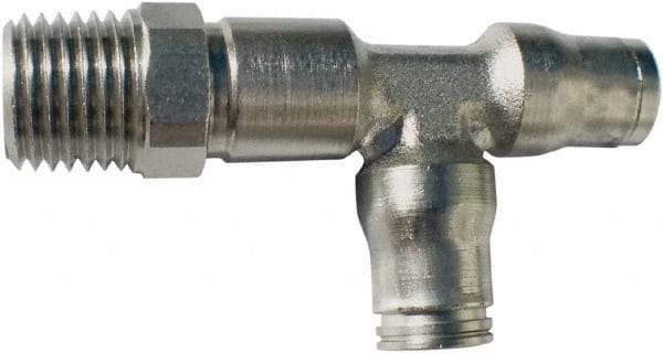Legris - 6mm Outside Diam, 1/4 BSPT, Nickel Plated Brass Push-to-Connect Tube Male Run Tee - 435 Max psi, Tube to Male BSPT Connection, FKM O-Ring - Eagle Tool & Supply