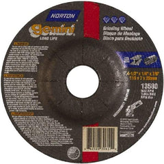 Norton - 4-1/2" Wheel Diam, 1/4" Wheel Thickness, 7/8" Arbor Hole, Type 27 Depressed Center Wheel - Aluminum Oxide - Eagle Tool & Supply