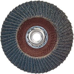 Norton - 80 Grit, 4-1/2" Disc Diam, 5/8-11 Center Hole, Type 29 Zirconia Alumina Flap Disc - 13,300 Max RPM, Plastic Backing, Arbor Attaching System, Coated - Eagle Tool & Supply