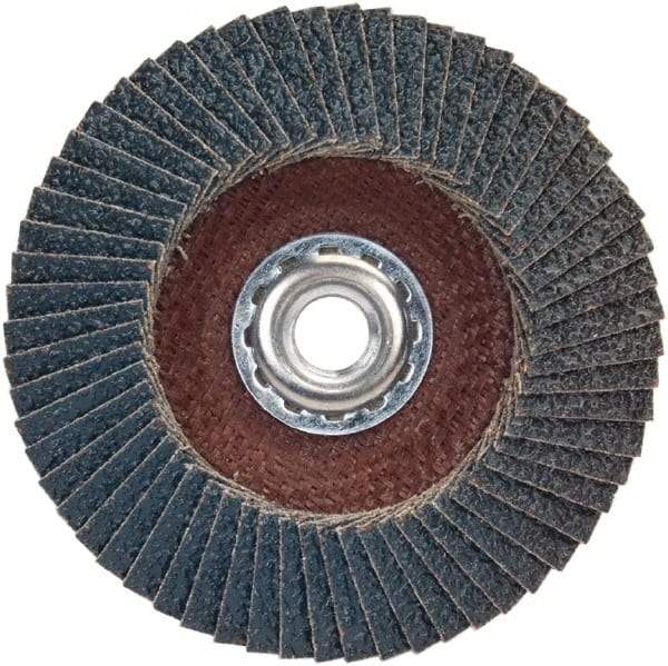 Norton - 60 Grit, 4-1/2" Disc Diam, 5/8-11 Center Hole, Type 29 Zirconia Alumina Flap Disc - 13,300 Max RPM, Plastic Backing, Arbor Attaching System, Coated - Eagle Tool & Supply