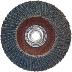 Norton - 60 Grit, 4-1/2" Disc Diam, 5/8-11 Center Hole, Type 29 Zirconia Alumina Flap Disc - 13,300 Max RPM, Plastic Backing, Arbor Attaching System, Coated - Eagle Tool & Supply
