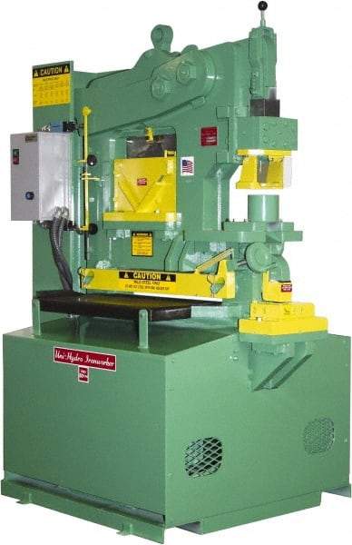 Uni-Hydro - 9" Throat Depth, 80 Ton Punch Pressure, 2" in 1/2" Punch Capacity Ironworker - 7-1/2 hp, 3 Phase, 220/480 Volts, 46" Wide x 70" High x 37" Deep - Eagle Tool & Supply