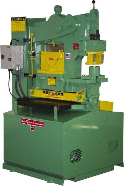 Uni-Hydro - 9" Throat Depth, 80 Ton Punch Pressure, 2" in 1/2" Punch Capacity Ironworker - 7-1/2 hp, 3 Phase, 220/480 Volts, 46" Wide x 70" High x 37" Deep - Eagle Tool & Supply