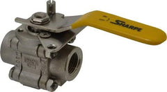 Sharpe Valves - 1/2" Pipe, Standard Port, Stainless Steel Standard Ball Valve - 3 Piece, Inline - One Way Flow, FNPT x FNPT Ends, Locking Lever Handle, 1,000 WOG, 125 WSP - Eagle Tool & Supply