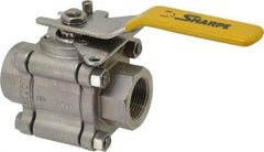 Sharpe Valves - 1" Pipe, Full Port, Stainless Steel Standard Ball Valve - 3 Piece, Inline - One Way Flow, FNPT x FNPT Ends, Locking Lever Handle, 1,000 WOG, 125 WSP - Eagle Tool & Supply