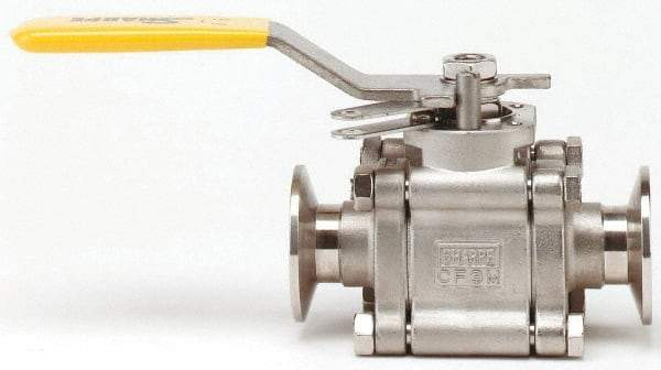 Sharpe Valves - 2" Pipe, Full Port, Stainless Steel Standard Ball Valve - 3 Piece, Inline - One Way Flow, Tube O.D. x Tube O.D. Ends, Locking Lever Handle, 1,000 WOG, 125 WSP - Eagle Tool & Supply