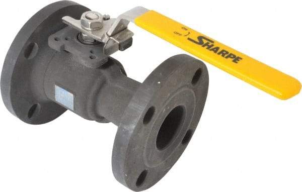 Sharpe Valves - 2" Pipe, Standard Port, Carbon Steel Standard Ball Valve - 1 Piece, Inline - One Way Flow, Flanged x Flanged Ends, Locking Lever Handle, 300 WOG, 150 WSP - Eagle Tool & Supply