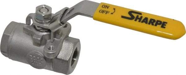 Sharpe Valves - 3/8" Pipe, Standard Port, Stainless Steel Steam Service Ball Valve - 1 Piece, Inline - One Way Flow, FNPT x FNPT Ends, Locking Lever Handle, 2,000 WOG, 250 WSP - Eagle Tool & Supply