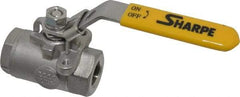 Sharpe Valves - 3/8" Pipe, Standard Port, Stainless Steel Steam Service Ball Valve - 1 Piece, Inline - One Way Flow, FNPT x FNPT Ends, Locking Lever Handle, 2,000 WOG, 250 WSP - Eagle Tool & Supply