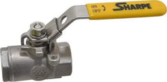 Sharpe Valves - 1/2" Pipe, Standard Port, Stainless Steel Steam Service Ball Valve - 1 Piece, Inline - One Way Flow, FNPT x FNPT Ends, Locking Lever Handle, 2,000 WOG, 250 WSP - Eagle Tool & Supply