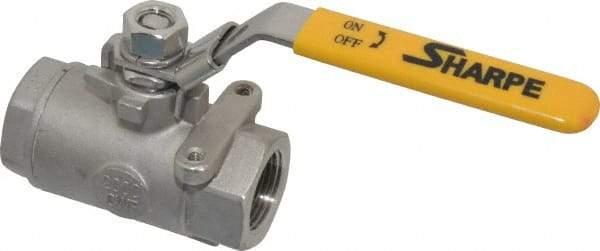 Sharpe Valves - 3/4" Pipe, Standard Port, Stainless Steel Steam Service Ball Valve - 1 Piece, Inline - One Way Flow, FNPT x FNPT Ends, Locking Lever Handle, 2,000 WOG, 250 WSP - Eagle Tool & Supply