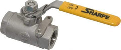 Sharpe Valves - 3/4" Pipe, Standard Port, Stainless Steel Steam Service Ball Valve - 1 Piece, Inline - One Way Flow, FNPT x FNPT Ends, Locking Lever Handle, 2,000 WOG, 250 WSP - Eagle Tool & Supply