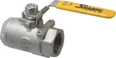 Sharpe Valves - 1" Pipe, Standard Port, Stainless Steel Steam Service Ball Valve - 1 Piece, Inline - One Way Flow, FNPT x FNPT Ends, Locking Lever Handle, 2,000 WOG, 250 WSP - Eagle Tool & Supply